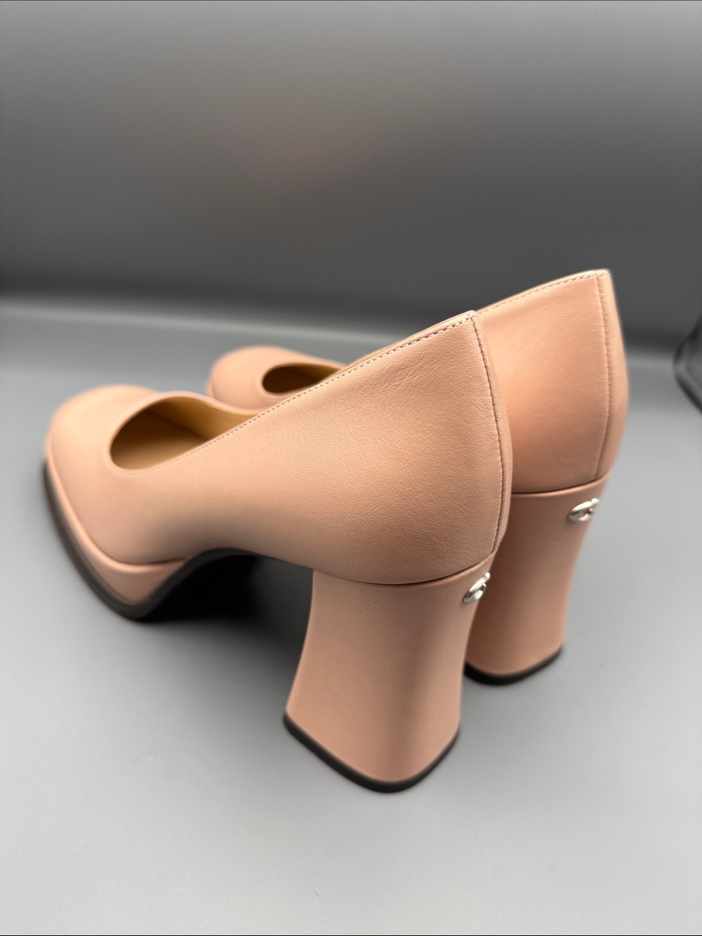 Coach Sculpted C Leather Platform Block Heel Pump Square ToePale Blush - Picture 2 of 5